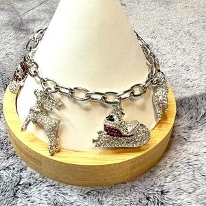 NADRI Rhinestone Holiday Charm Bracelet Silver Tone Rare 5 Charm Design